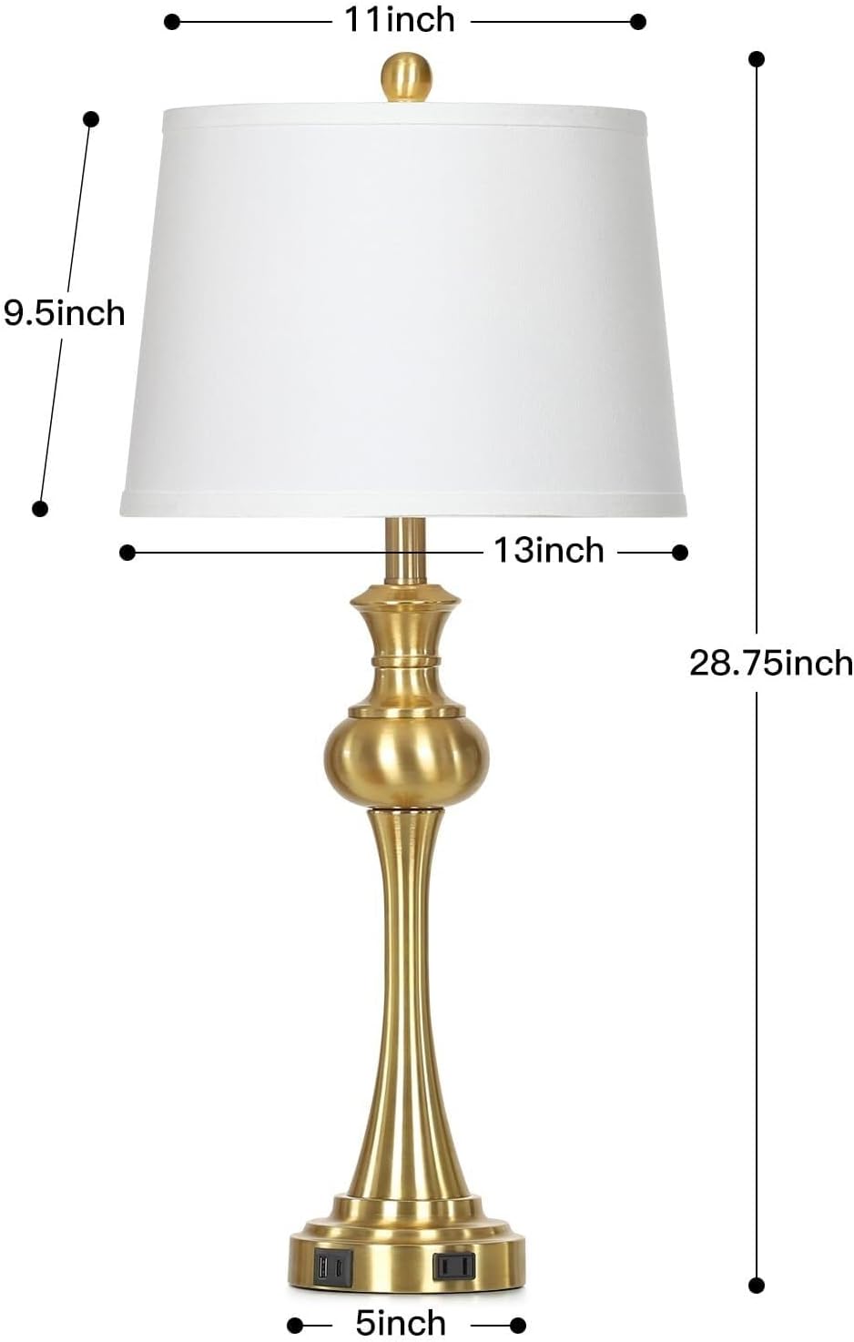 28.75" Modern Table Lamp with USB A+C and AC Outlet for Living Room, Bedroom, Nightstand, Coffee Table, 2 Bulbs Included Suitable for bedrooms, Living Rooms, Offices, Book(Gold)