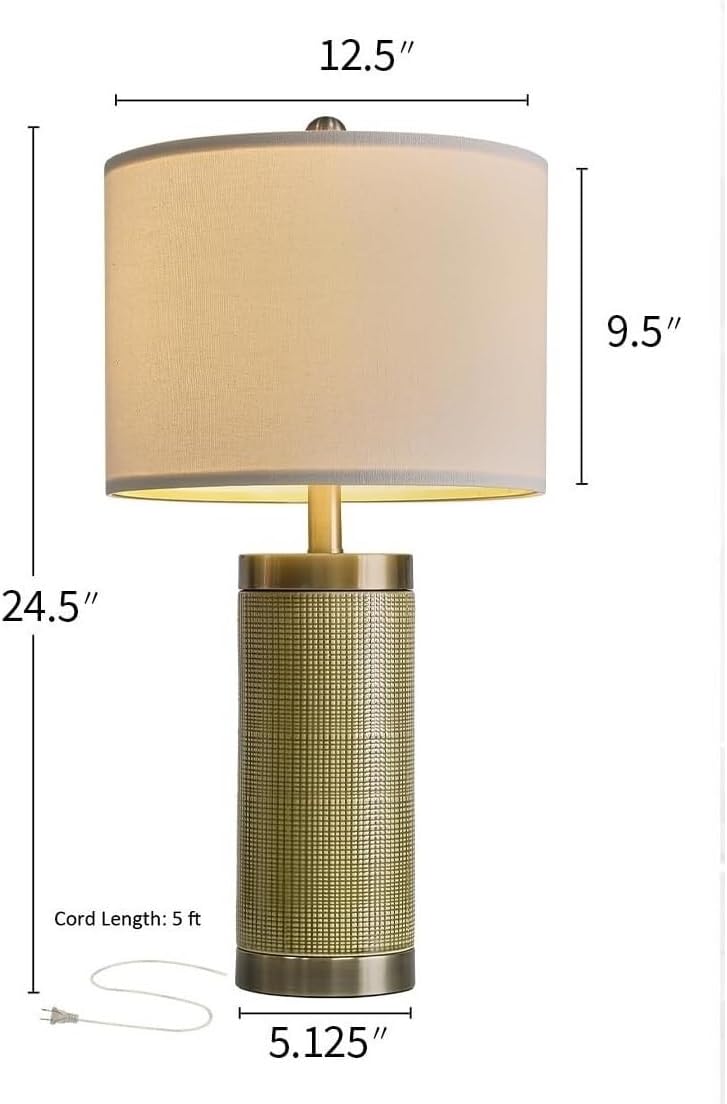 24.5 Inch Modern Ceramic Table Lamp with Linen Lampshade Suitable for Bedroom Decor Living Room Office Dorm Suitable for bedrooms, Living Rooms, Offices, Book(White)