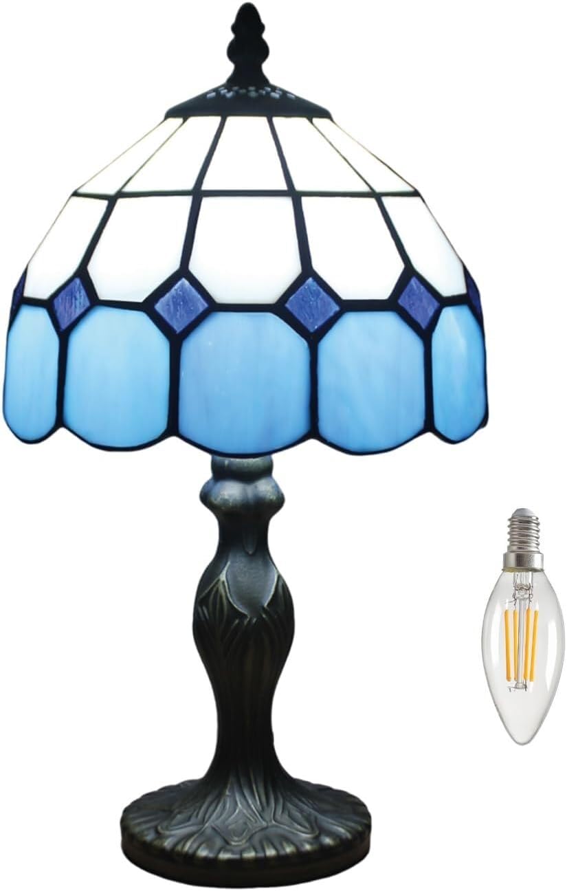 15 Inch Vintage Table Lamp with Stained Glass Lampshade for Reading Living Room Bedroom Office Decoration Suitable for bedrooms, Living Rooms, Offices, Book(Green)