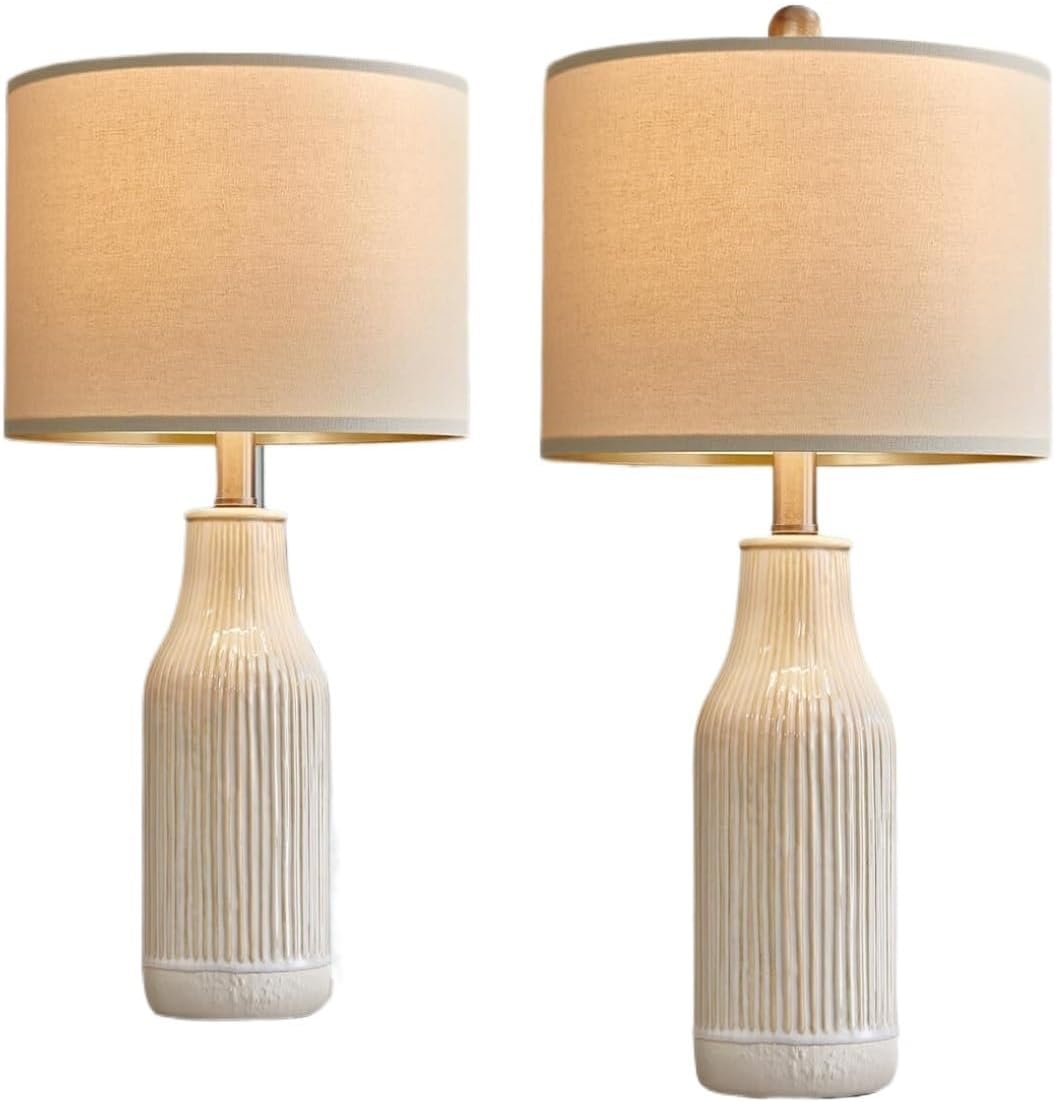 23.75 Inch Modern Ceramic Table Lamp 2 Pack for Living Room, Nightstand, Bedroom Lighting, Gift Suitable for bedrooms, Living Rooms, Offices, Book(Beige)