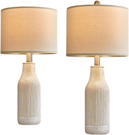 23.75 Inch Modern Ceramic Table Lamp 2 Pack for Living Room, Nightstand, Bedroom Lighting, Gift Suitable for bedrooms, Living Rooms, Offices, Book(Beige)