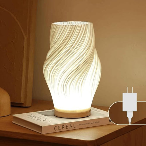 French Cream 3D Desk Lamp – LED Table Light with 3D Printed Shade, 3 Color Modes, 9 Brightness Levels, Touch Control, USB Powered, Solid Wood Base | Klarako (W, 1, Count)