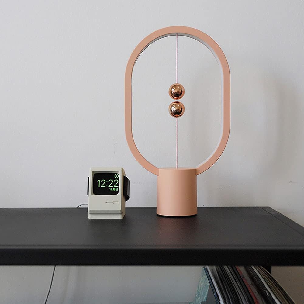Heng Balance Lamp - Oval Shape Desk Lamp Smart Magnetic Suspension Balance Bedside Table Lamp LED Nightstand Lamps Creative Mini Night Light Modern Dorm Bedside Decoration Lamp, Pink