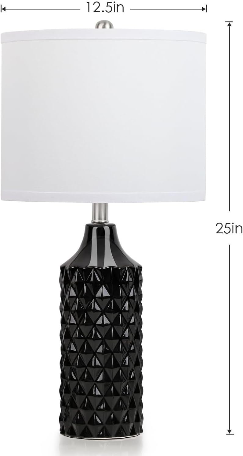25 Inch Modern Ceramic Table Lamp 2 Pack, 3-Way Dimmable Light for Bedroom Living Room Side Table Lamp, Bulb Included Suitable for bedrooms, Living Rooms, Offices, Book(Black)
