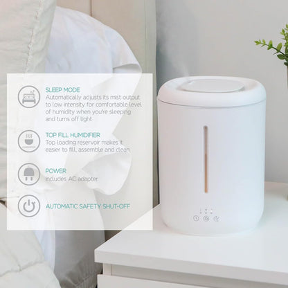 EssentialMist Essential Oil Humidifier and Diffuser, 3 Timer Settings, Night Light Mode, White