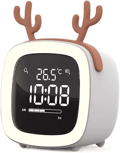 Alarm Clock Digital Alarm Clock Antler Shape Alarm Clock, Smart Silent Alarm Clock, Rechargeable, Home Decor Table Ornaments Gift for Kids Clock (Color : Orange) (Gris)