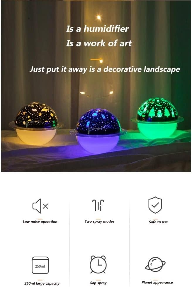 Grafken Cute Humidifier, Creative Colorful Atmosphere Night Light with Projection Function, Small Portable Home Office, Children's Car Air Atomizer (Color : C)