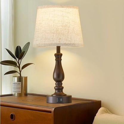 19-inch Touch Table Lamp 2-Piece Set With USB Port, 3-Way Dimmable, Linen Shade For Living Room Reading suitable for bedrooms, living rooms, offices, book(Light oat color Shade and Black Base)