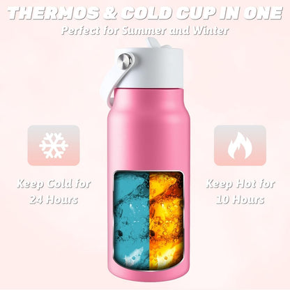 JBM Insulated Water Bottle with Bluetooth Speaker, Leak Proof Straw Lid, RGB LED Lights Stainless Steel Water Bottle for Sports (White)