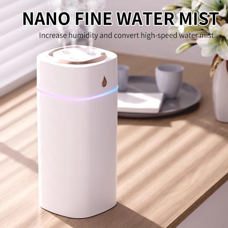 Humidifier, Triple-Nozzle 600mL Waterdrop Mist Humidifier: Fast & Gentle Moisture For Your Spa,for Bedroom(WHITE)