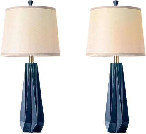 28" 3 Color Temperature Table Lamp, Linen Shade, Living Room Nightstand Bedroom Decor, Bulb Included, Blue 2 Pack Suitable for Living Room, Dormitory, Office,