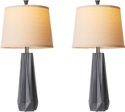 27" Resin Table Lamp Set of 2, 3 Color Temperatures, with Linen Shade, Nightstand Bedroom Office Decor, 2 Bulbs Included for Restaurant/Bedroom/Bar/Camping/Outdoor(Light Wood Grain)