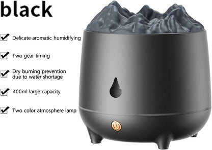 Bedroom Simulation Flame humidifier Scent Diffuser 2 Flame Color Essential Oil Scent Diffuser with no Water Automatic Shut Off Protection Flame humidifier for Home and Bedroom White ( Color : Black )