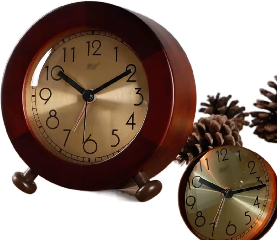 Alarm Clock Beside ﻿ Wooden Alarm Clock, Silent Non Ticking Small Clock with Night Light, Battery Operated, Suitable for Bedrooms, Office Desks Smart Alarm Clock