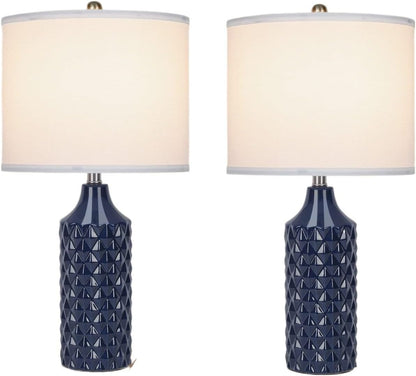 25 Inch Modern Ceramic Table Lamp 2 Pack, 3-Way Dimmable Light for Bedroom Living Room Side Table Lamp, Bulb Included Suitable for bedrooms, Living Rooms, Offices, Book(Black)