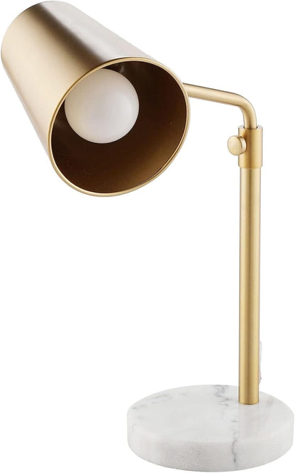 Antique Brass Metal Table Lamp with Adjustable LED Bulb and Marble Base for Reading Bedroom Office Suitable for bedrooms, Living Rooms, Offices, Book