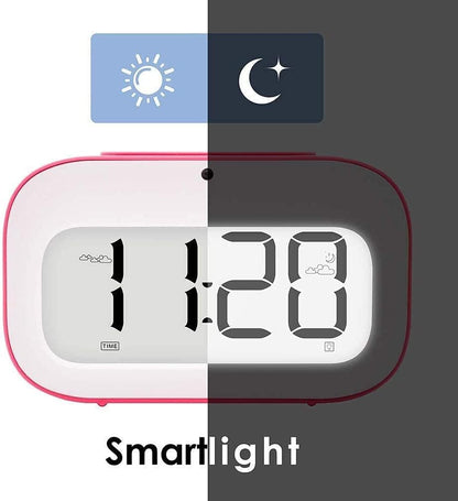 Alarm Clocks,Alarm Clock Cute Desk Clock Smart Backlight/Temperature/Snooze Wake Up Alarm Clocks Battery Operated(Pink)