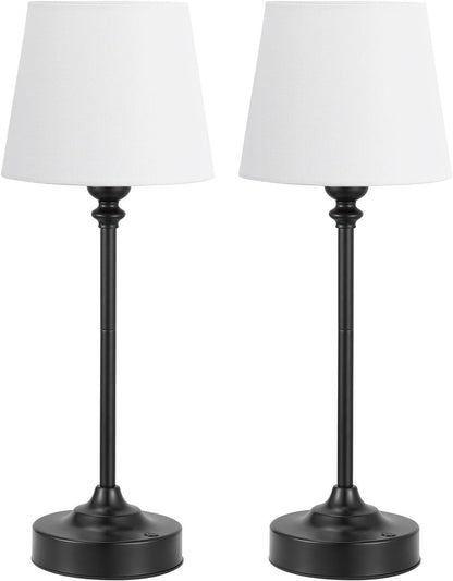 15.8-inch Wireless Charging Touch Table Lamp 2-Pack, Battery Powered, Stepless Dimming, for Dining Table, Living Room Suitable for bedrooms, Living Rooms, Offices, Book(White - Black)