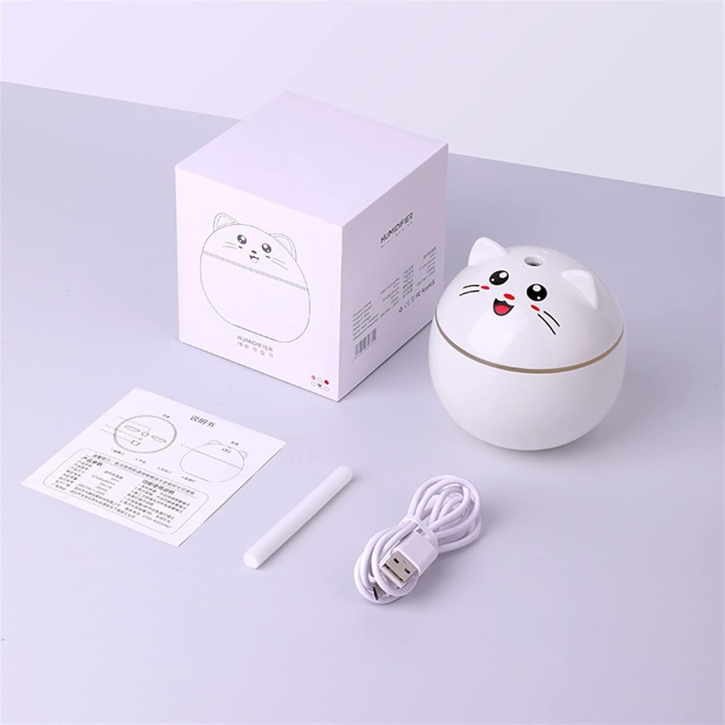 HASMI Humidifiers for Bedroom 300ml Air Humidifier USB Lamps Mini for Home Ultrasonic Car Mist Maker with Colorful Night Cat Office Air Purifier Diffuser Humidifier for Home (Color : White)