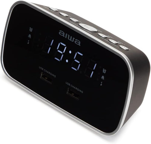AIWA CRU-19BK: Black Digital Dual USB Charging Alarm Clock Radio for Smartphones and Tablets Charging