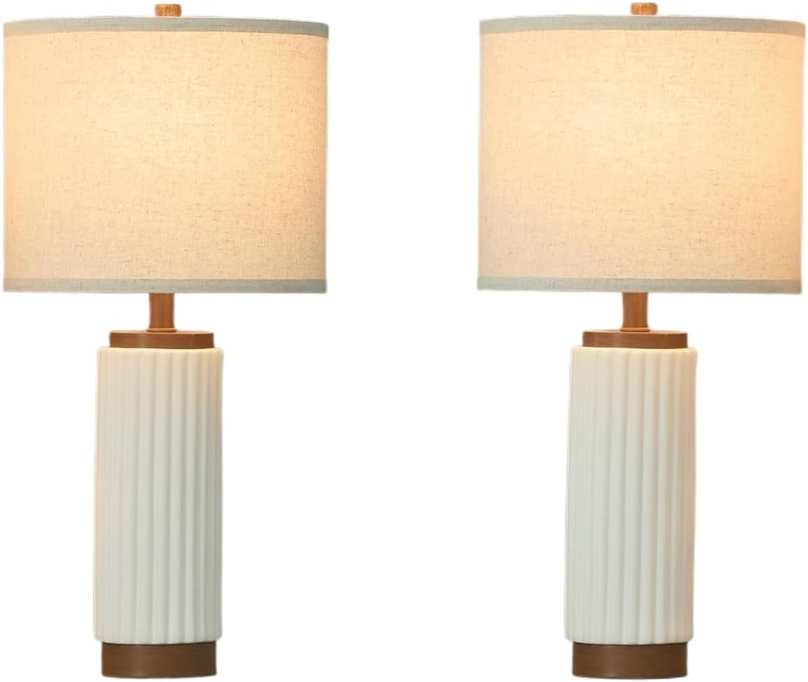 25-inch Modern Ceramic Table Lamp 2-Pack, 3-Way Dimmable, Oatmeal Shade for Living Room, Bedroom, and Dining Room Suitable for Living Room, Dormitory, Office,(Blue)