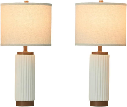 25-inch Modern Ceramic Table Lamp 2-Pack, 3-Way Dimmable, Oatmeal Shade for Living Room, Bedroom, and Dining Room Suitable for Living Room, Dormitory, Office,(Blue)