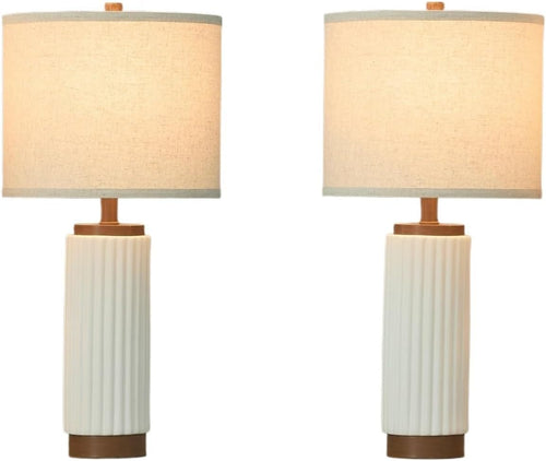 25-inch Modern Ceramic Table Lamp 2-Pack, 3-Way Dimmable, Oatmeal Shade for Living Room, Bedroom, and Dining Room Suitable for Living Room, Dormitory, Office,(Blue)