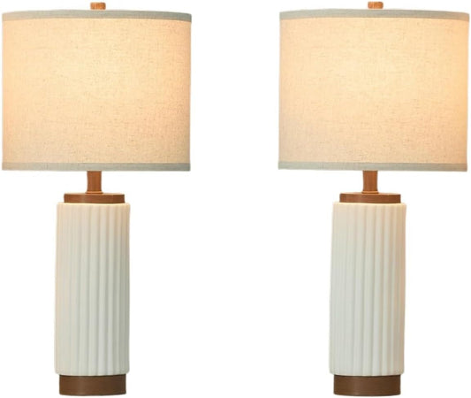 25-inch Modern Ceramic Table Lamp 2-Pack, 3-Way Dimmable, Oatmeal Shade for Living Room, Bedroom, and Dining Room Suitable for Living Room, Dormitory, Office,(Blue)