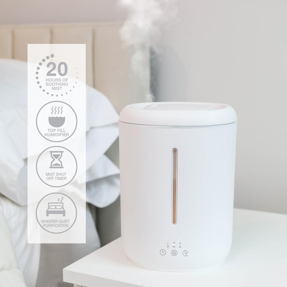 EssentialMist Essential Oil Humidifier and Diffuser, 3 Timer Settings, Night Light Mode, White