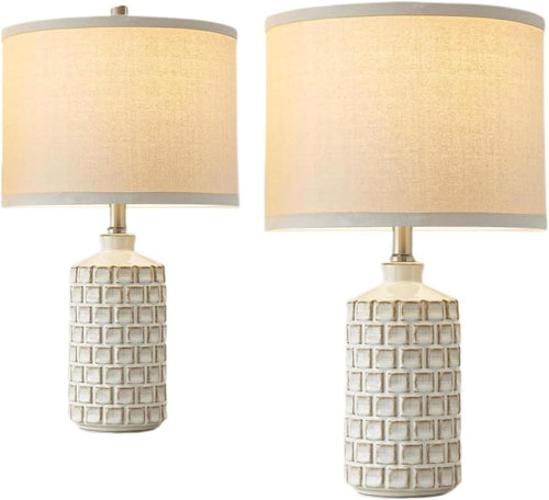 21" Vintage Table Lamp 2-Pack, Mesh Lamp with Fabric Shade, 3 Color Temperatures, for Living Room and Bedroom Suitable for bedrooms, Living Rooms, Offices, Book