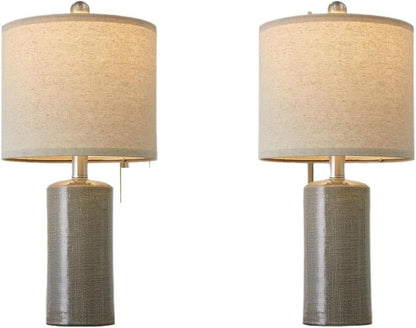 20.25 Inch Modern Minimalist Ceramic Table Lamp with Linen Lampshade for Living Room Bedroom Bedside Lamp Suitable for bedrooms, Living Rooms, Offices, Book(Gray)