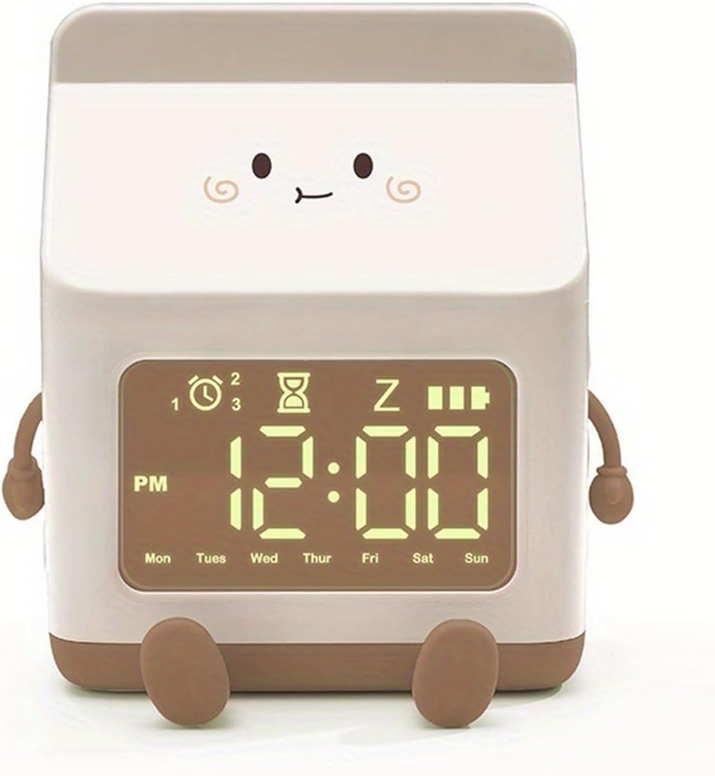 Alarm Clock Beside ﻿ Cute Alarm Clock Milk Shape Clock Children Wake Up Clock Rechargeable Alarm Clock for Bedroom Room Decor Birthday Smart Alarm Clock(Green)