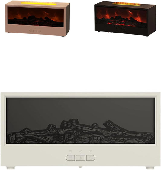 Firehome Humidifier with Remote Control, Realistic Flame Effect & 7-Color Light, Flame Essential Oil Diffuser with Simulated Charcoal, 3 Gears Timer, for Bedroom, Office & Home (White)