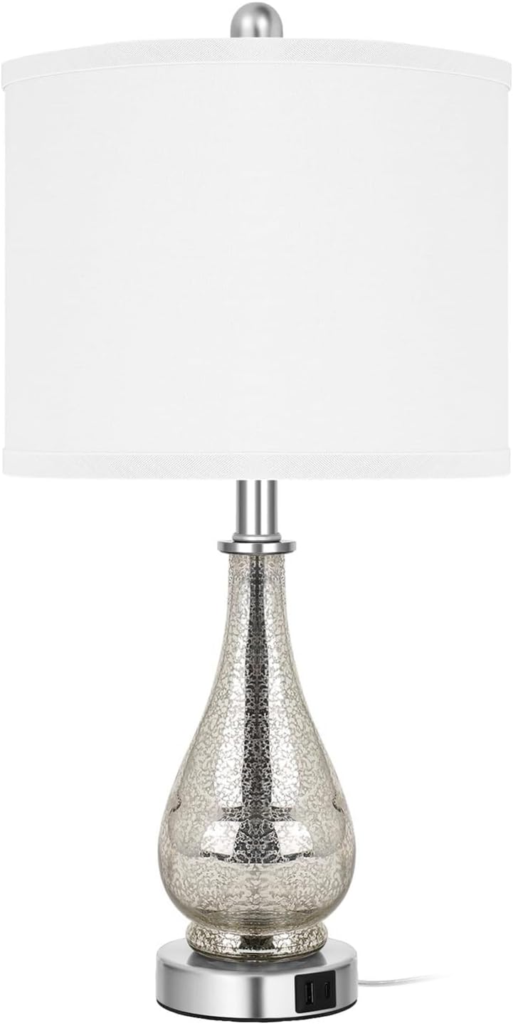 23.5-inch Glass Table Lamp 2-Pack with USB C+A 5V 2.1A Charging Port for Bedroom Living Room Home Bedside Table Lamp Suitable for bedrooms, Living Rooms, Offices, Book