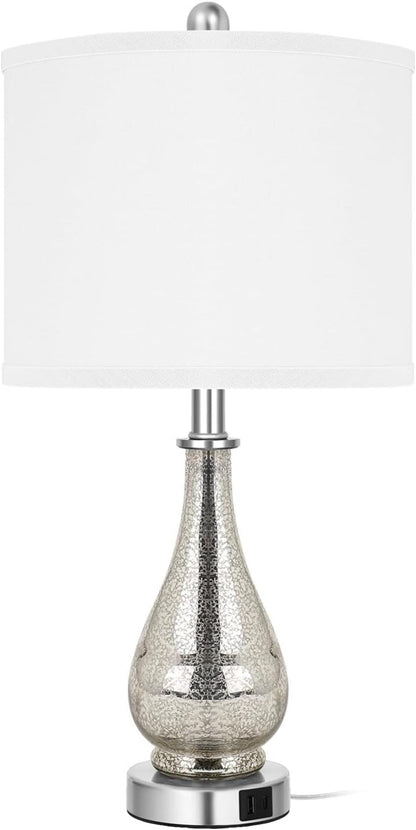 23.5-inch Glass Table Lamp 2-Pack with USB C+A 5V 2.1A Charging Port for Bedroom Living Room Home Bedside Table Lamp Suitable for bedrooms, Living Rooms, Offices, Book