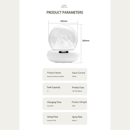 Innovative Cold Air Humidifier Mountain Peak Air Humidifiers USB 2L Essential Oil Diffuser Aromatherapy Humidifiers Dual Mode Light for Home,USB Plug In Type