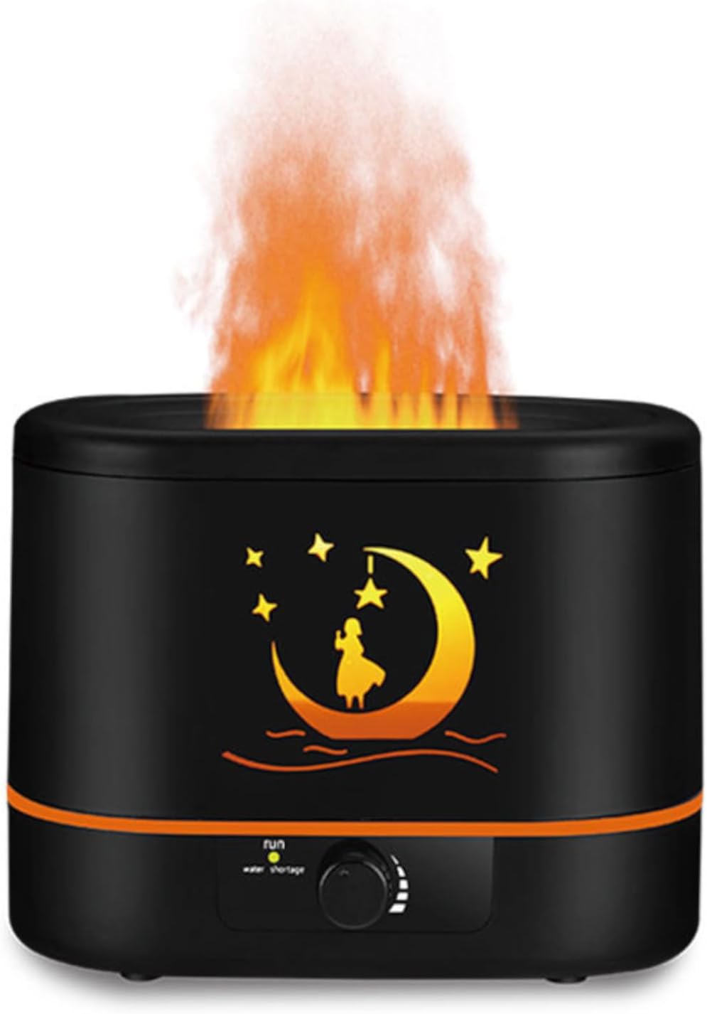 Flame Aroma Diffuser,Humidifier And Air Purifier In 1,Simulated Flame Night Light,Add Water To The Top,Power Off When There Is No Water,Silent Humidification for Baby Home Office,Black,A Moon