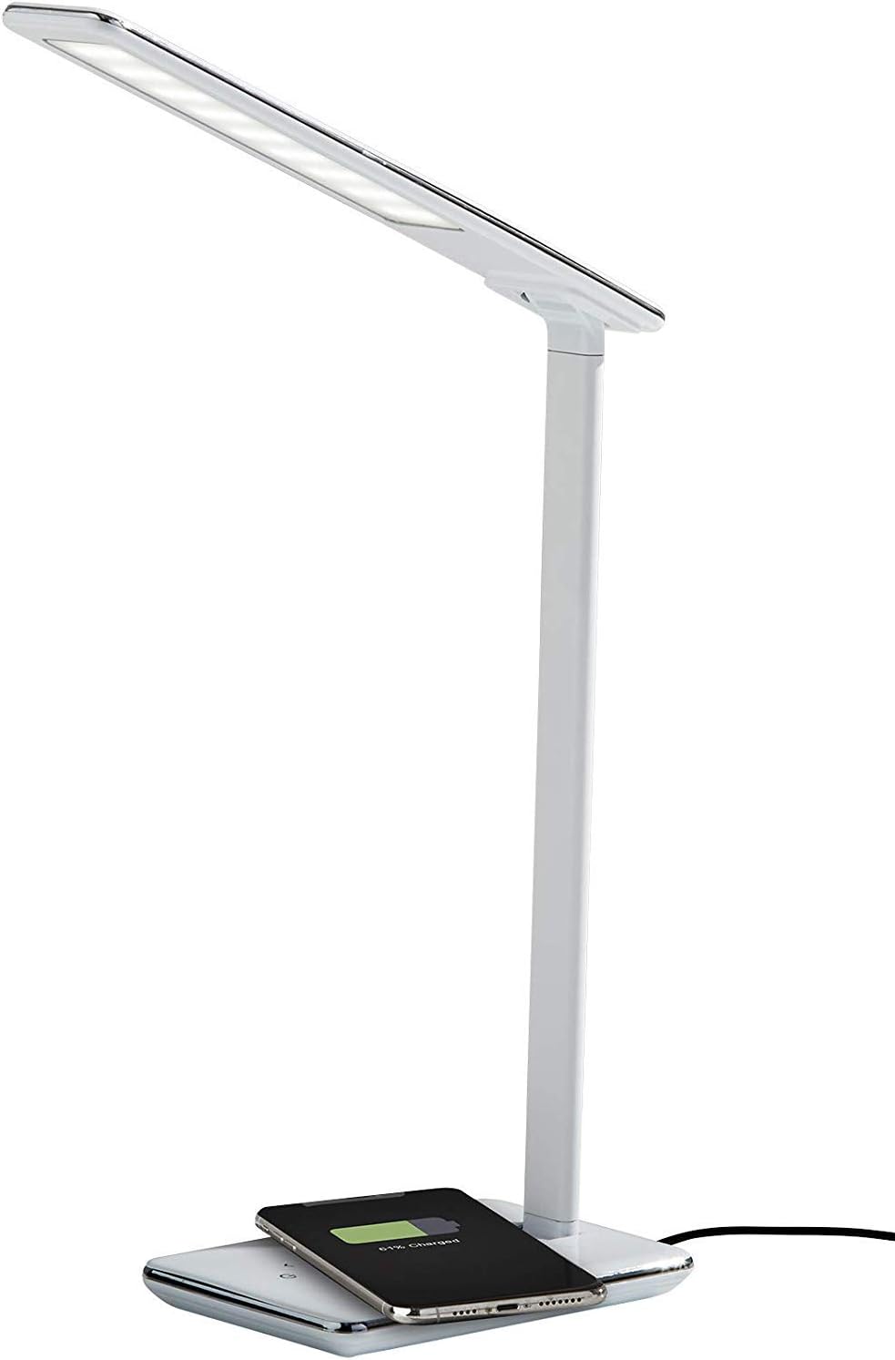 Adesso Simplee Declan LED Multi-Function Desk Lamp, Smart, 3 Color Temperature Modes, Improved Wellness and Circadian Rhythm, Qi Wireless Charging, Dimmer Touch Switch, 5ft, White
