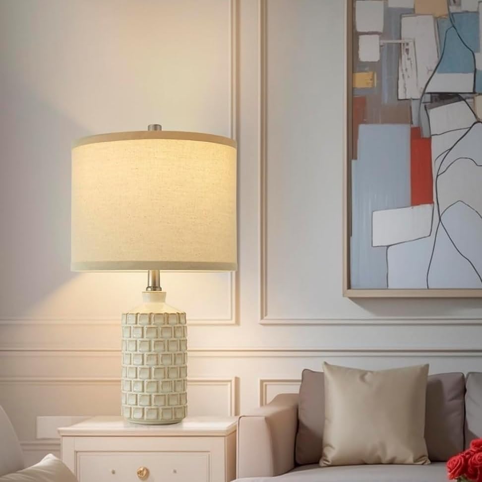 21" Vintage Table Lamp 2-Pack, Mesh Lamp with Fabric Shade, 3 Color Temperatures, for Living Room and Bedroom Suitable for bedrooms, Living Rooms, Offices, Book