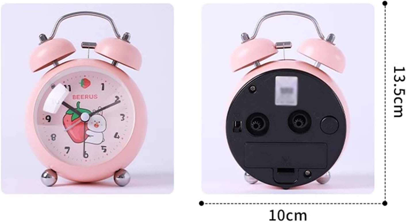 Alarm Clock Kids Alarm Clock Double Bell Clock, with Night Light, Home Cute Battery Operated Analog Mini Round Bedside Desk Alarm Clock Smart Alarm Clock (Color : E)