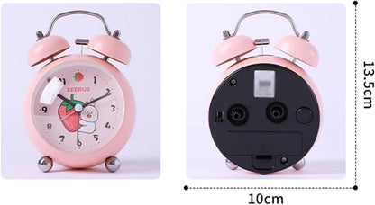 Alarm Clock Kids Alarm Clock Double Bell Clock, with Night Light, Home Cute Battery Operated Analog Mini Round Bedside Desk Alarm Clock Smart Alarm Clock (Color : E)