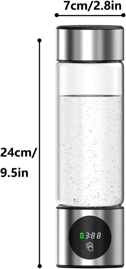 Hydrogen Water Bottle Generator, 460ml Rechargeable Glass Hydrogen-Rich Water Cup, PEM Molecular Hydrogen Water Ionizer, Smart Portable Hydrogen Bottle for Travel, Fitness, and Daily Hydration