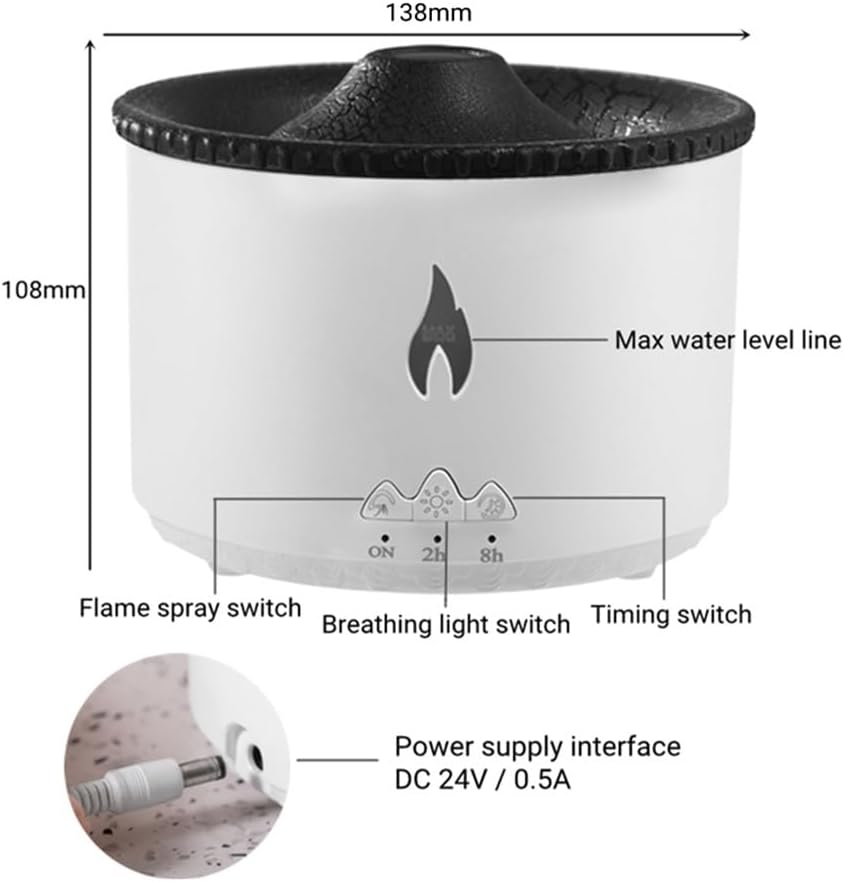 Volcano humidifier 360ml Volcano Air Diffuser Flame Lamp Air Cloud Humidifier， Remote Control Essential Oil Aroma Smoke Ring Night Light