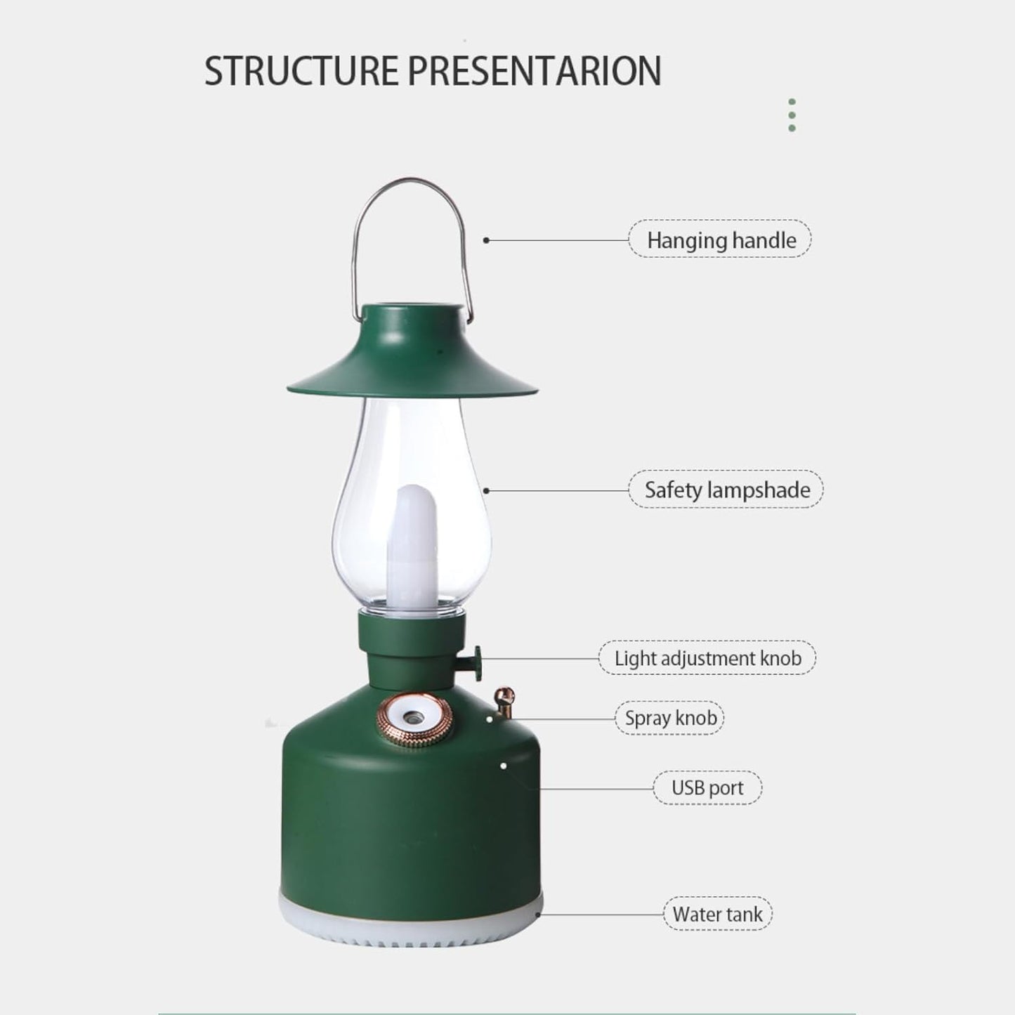 Flame Aroma Diffuser,Cool Mist Humidifier,Colorful Night Light,Kerosene Lamp Shape,2 Sprays Adjustable,Retro Desktop Decoration Artwork Suitable for Camping Bedroom Office,Black