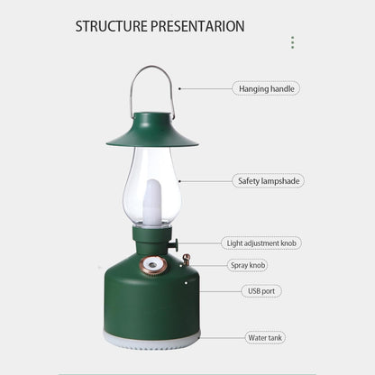 Flame Aroma Diffuser,Cool Mist Humidifier,Colorful Night Light,Kerosene Lamp Shape,2 Sprays Adjustable,Retro Desktop Decoration Artwork Suitable for Camping Bedroom Office,Black