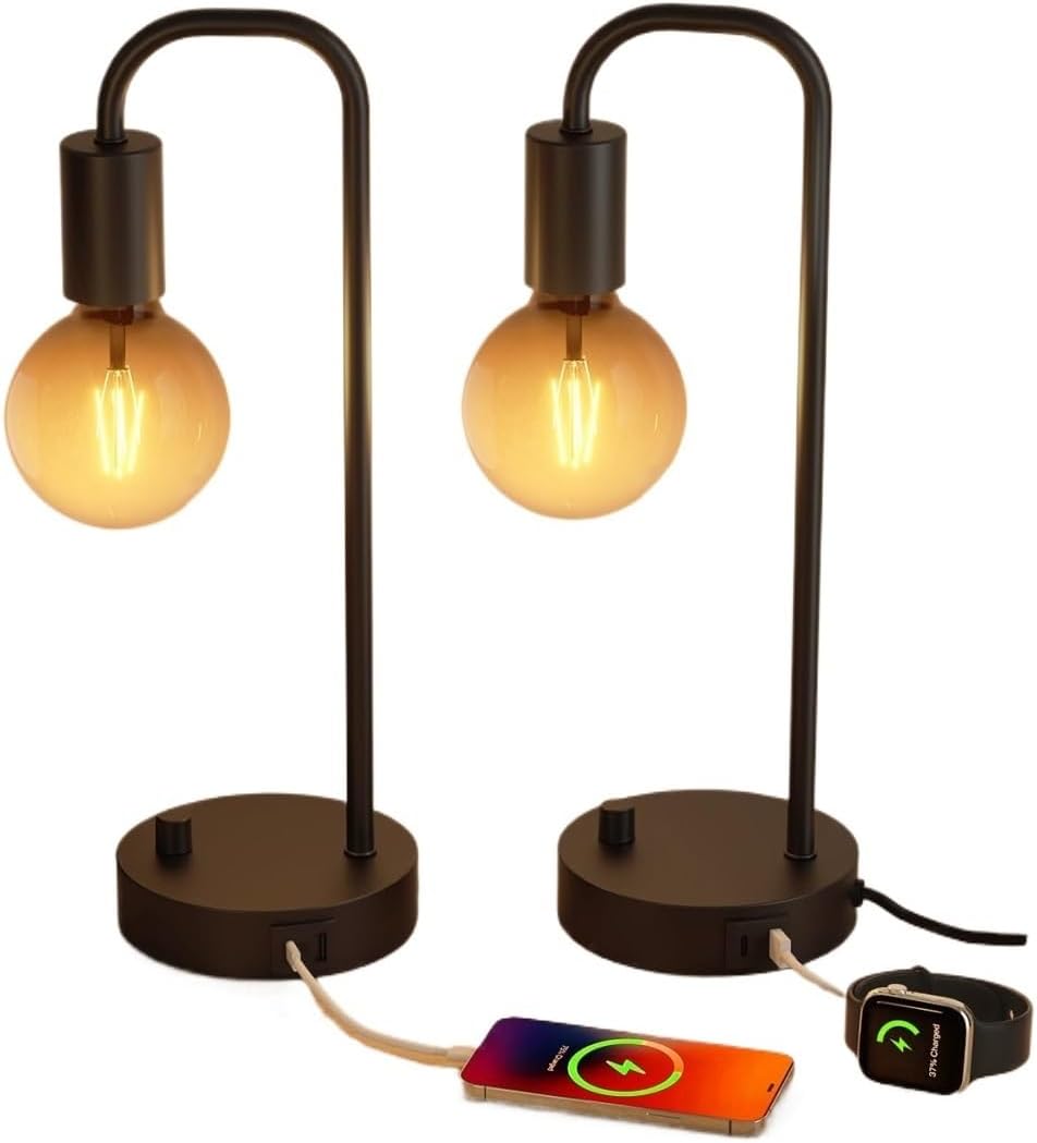 15.75" Modern Industrial Style Desk Lamp with 2 USB Ports, Dimmable, for Bedroom, Living Room, Office Suitable for bedrooms, Living Rooms, Offices, Book(Black)