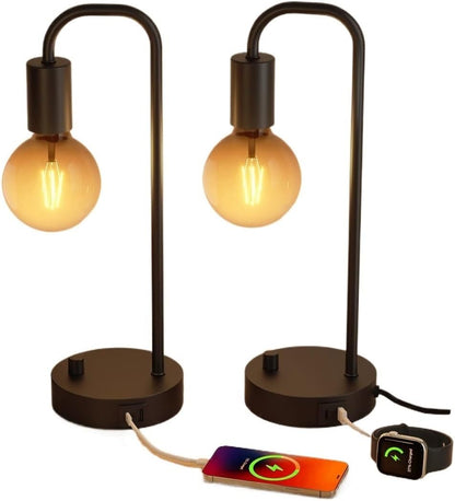 15.75" Modern Industrial Style Desk Lamp with 2 USB Ports, Dimmable, for Bedroom, Living Room, Office Suitable for bedrooms, Living Rooms, Offices, Book(Black)