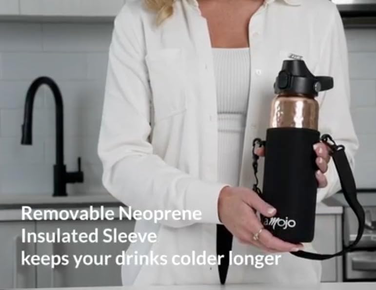 Copper Water Bottle for Drinking - Hammered 100% Pure Copper Tumbler with Leak Proof Lid, Removable Insulating Sleeve & Straw - Handcrafted Ayurvedic Cup for Water 32 fl oz