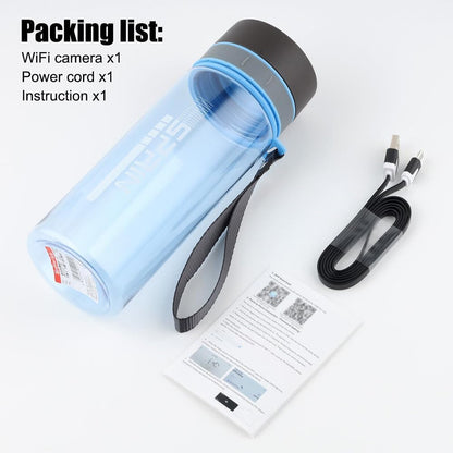 WiFi Water Bottle with 1080P Camera, 90° Wide Angle, 128GB Expandable Memory, Smart Tracking for Fitness & Home Security, 1000mAh Battery (Light gray)