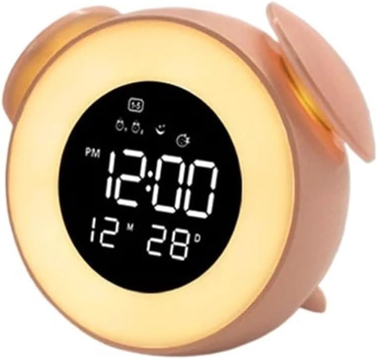 Digital Smart Alarm Clock Cute Night Light Chargeable Child Alarm Clock Kid Gift Digital Clock(Pink)